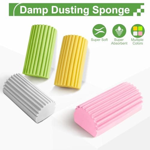 Jeymei 4-Pack Damp Clean Duster Sponge, Sponge Cleaning Brush, Duster for Cleaning Blinds, Glass, Baseboards, Vents, Railings, Mirrors, Window Track Grooves and Faucets, Gray and Yellow - Thumbnail 6