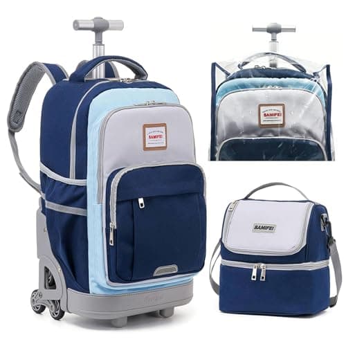 BAMIFEI 18 Inch Blue Rolling Backpack for Boys Roller Climb Stairs Backpacks Kids Backpack Carry On Wheeled School Backpack, Spacious Multiple Compartments Reflective Strip Travel Backpack - Image 1