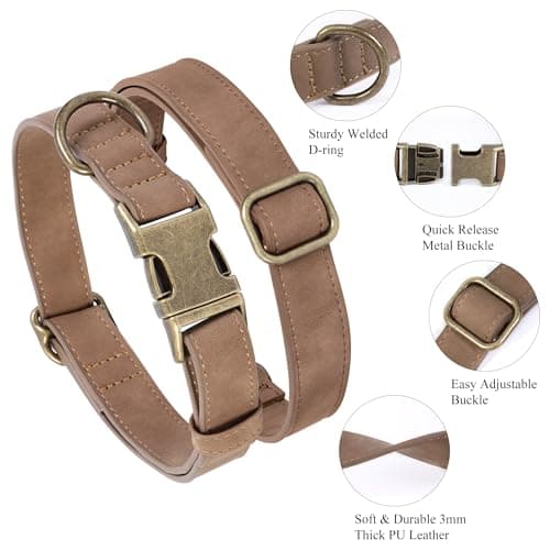 Jumpress Soft Leather Dog Collar for Small Medium Large Dogs, Heavy Duty Dog Collar Leather with Quick Release Metal Buckle, Durable & Adjustable for Large Dogs Walking (Brown, L) - Thumbnail 2