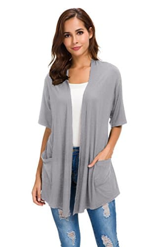ADANIKI Women 2026 Summer Lightweight Cardigan, Short Sleeve Open Front Casual Trendy Womens Kimono Cover Up with Pocket (Grey, M) - Image 1