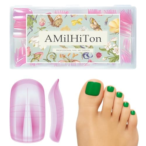 AMilHiTon Pink Poly Gel Nail Kit For Toes, Reusable Full Cover Wide French Press on Toenails for Women Extensions Home DIY Nail Salon 300PCS 15Sizes - Image 1