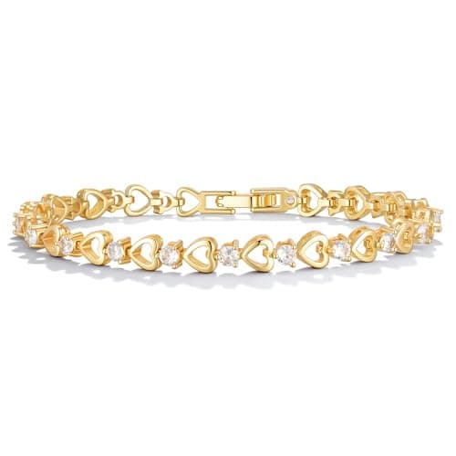 Goxygen Tennis Bracelet for Women - 14K Gold Plated Heart Cubic Zirconia Bracelet, Dainty Trendy Anniversary Birthday Christmas Jewelry Gift for Her - Image 1