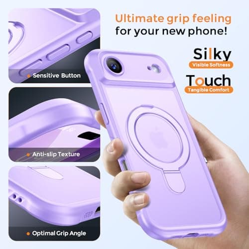 MOCCA Design for iPhone Air Case, Compatible with Magsafe [Premium Invisible Magnetic Ring Stand] [Military Drop Protection] Full Camera Guard Translucent Matte Slim Phone Cover 6.5",Light Purple - Thumbnail 6