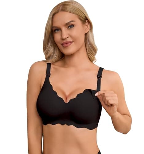 Nursing Bras Seamless Wireless Maternity Nursing Bra Soft Comfy Pregnancy Breastfeeding Sleep Bralette (Medium Black) - Image 1