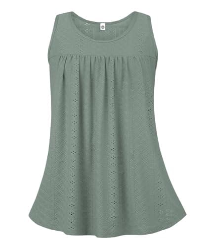 Lastshe Plus Size Scoop Neck Sleeveless Tunics for Women Loose-Fitting Casual Tops Blouses, Grayish Green, 5X - Thumbnail 4