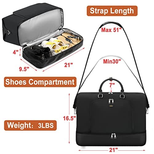 Travel Weekender Bag for Women, 21" Overnight Bag with Shoe Compartment 50L Large Travel Duffel Bag Carry On Tote for Weekend, Overnight, Business Trips, Water Resistant - Thumbnail 6