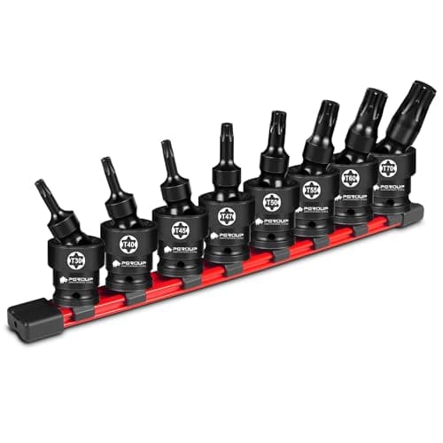Pgroup 8PCS 1/2" Drive Universal Swivel Impact Torx Socket Set, T30-T70, CR-MO Wobble Star Sockets With Hanging Bracket for Dead Angles, Auto Repair, Mechanical Maintenance - Image 1