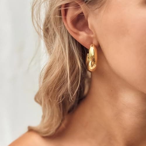 Chunky Gold Hoop Earrings Set for Women Trendy, 9 Pairs Lightweight Hypoallergenic Gold Plated Thick Hoop Earrings Pack Jewelry Gift - Thumbnail 3