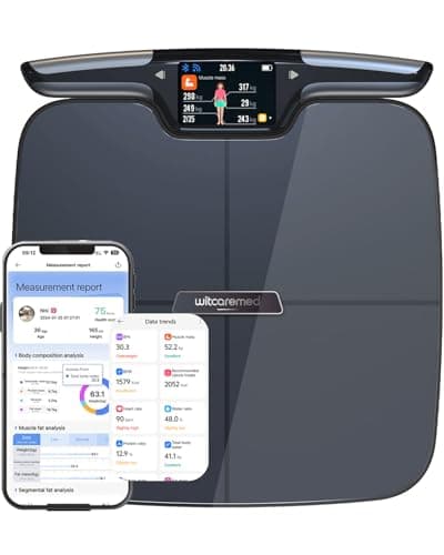 Witcaremed Smart Scale for Body Weight with BMI, Body Fat, Muscle Mass, Water Percentage, 8 Electrode High Precision Bathroom Scales, Scale with App, 56 Body Composition Measurement (Black) - Image 1