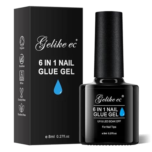 Gelike EC Gel Nail Glue for Press On Nails: 6 in 1 Strong UV Nail Glue for Nail Tips and Acrylic Fake Nail - Long Lasting 28 Days Quick Dry - Beginner Friendly DIY for Home Salon