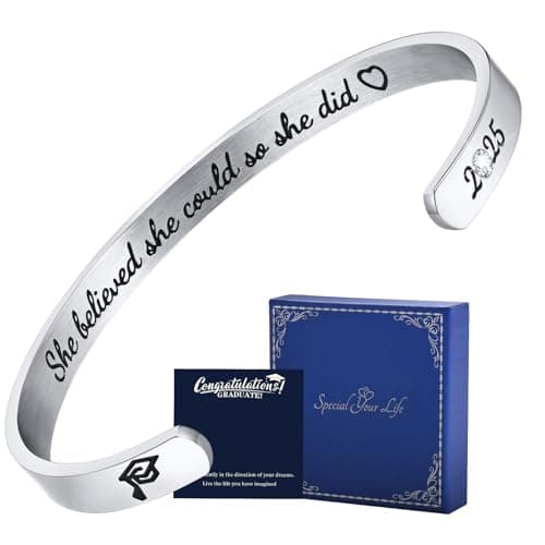 Hisatan Graduation Teacher Appreciation Mother Gifts for Women, Inspirational Mom Bracelet Gifts Silver Cuff Bangle Womens Bracelet, Stainless Steel Zirconia Jewelry Class of 2026 for Her - Image 1