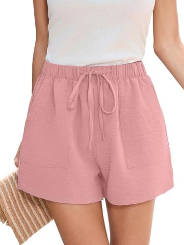 Heymoments Women's Wide Leg Shorts Lightweight Pink Large High Waisted Flowy Dressy Loose Fit Summer Ladies Cute Beach Trousers with Pockets - Image 1