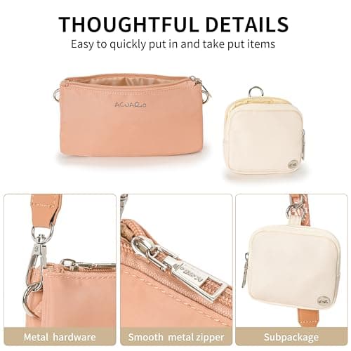 ACUARIO Crossbody Bags for Women - Nylon Purse Trendy Mul-pockets Waterproof Shoulder Bag with Wide Strap (Pink) - Thumbnail 2