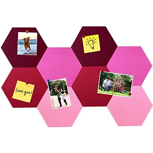 HULAVO 8Pcs Hexagon Felt Cork Board Tiles, Self Adhesive DIY Bulletin Board Pin Board for Office School Home Wall Decor Stickers Memos Photos Display (Gradual Red) - Image 1