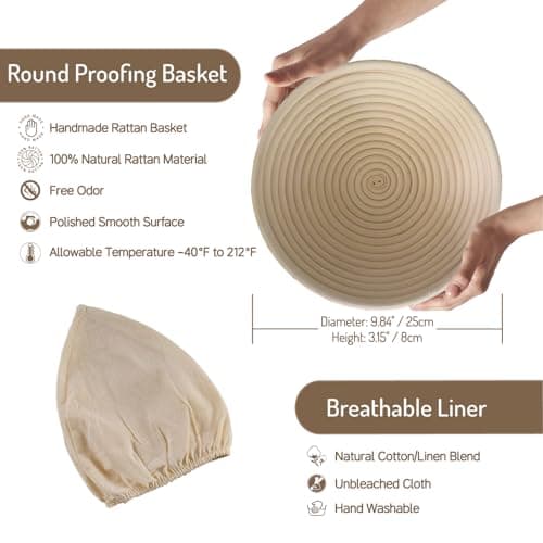 Set of 4 Proofing Basket, 9.8 Inch Round Bread Proofing Baskets with 2pcs 17"x29" Proofing Cloths, Sourdough Bread Baking Supplies, Bread Making Kit for Dough Baking - Thumbnail 2