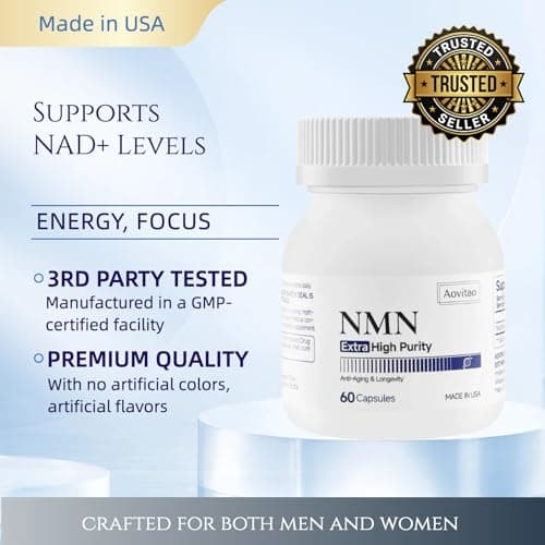 AOVITAO NMN Supplement 500mg Ultra Pure 99.8% | Stabilized Form | Supports NAD+ Production, Cellular Health & Healthy Aging | 60 Capsules - Thumbnail 5
