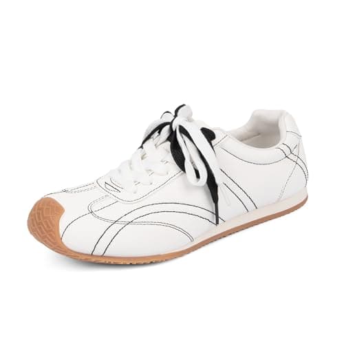 QIY Womens White Sneakers Comfortable Casual Shoes for Women Lace up White Tennis Shoes Womens Wide Toe Sneakers Size 9.5 - Image 1