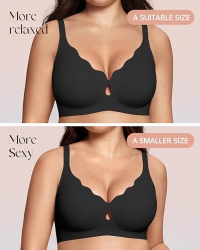 ProKloud Wireless Bras for Women Wave Push Up No Underwire Bralettes Seamless Full Coverage Support Lift Everyday Bra Black - Thumbnail 4