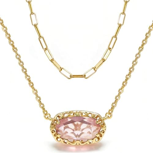 Anranyo Birthstone Necklace for Women, Oval Cut Garnet Paperclip Stackable Necklaces, 18K Gold Plated Dainty Red Cubic Zirconia Pendant Necklace，Non Tarnish, Birthday Mothers Day Gifts for Wife - Image 1