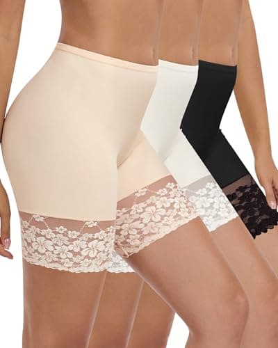 AugYew Lace Slip Shorts for Under Dresses Women, Cooling Anti Chafing Thighs Safety Shorts, Smoothing Underwear Boyshorts Panties,(Black,White,Nude),XXXL - Image 1