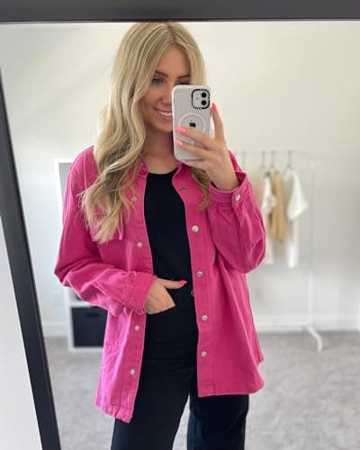 luvamia Womens Shacket Denim Women Pink Jacket For Oversized Jean Fall Pink Tops Dressy Casual Long Size Medium 8 10 (LV-LOW-788264V-F-M) - Thumbnail 5