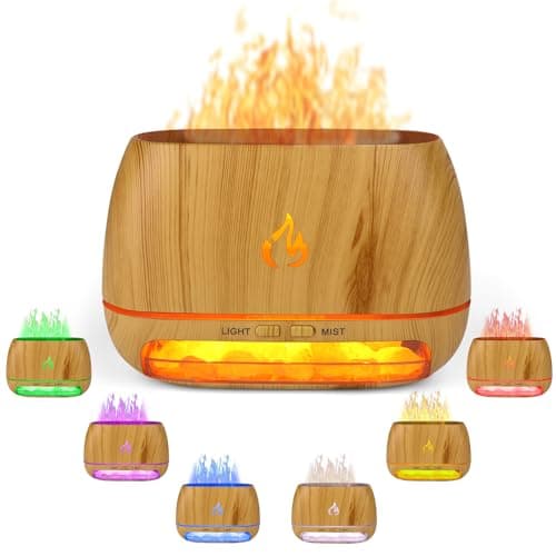 3-in-1 Ultrasonic Essential Oil Diffuser & Himalayan Salt Lamp Diffuser & 7 Colors Changing Oil Diffuser,100% Pure Himalayan Pink Salt Rock, Waterless Auto off-200ml (Wooden Grain) - Image 1