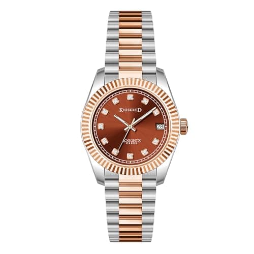 KNISKRED Classic Watch for Women with Crystal Accented and Solid Stainless Steel Band Ladies Dress Watch Water Resistant (Silver Brown) - Image 1