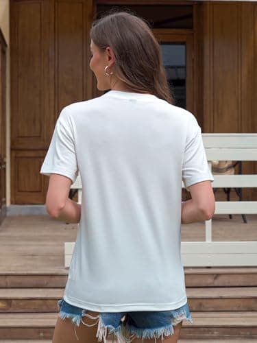 AiMgFUN Women's 2025 Summer Graphic T Shirts,Stylish Short Sleeve Tee, Printed Casual Top,Crew Neck Pink Heart White-XL - Thumbnail 5