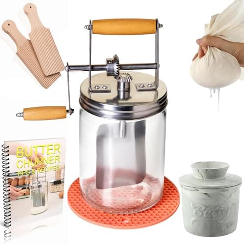 Dazey Butter Churn - Hand Crank Butter Churner- Manual Butter Maker- Beech Wood BUTTER PADDLES INCLUDED. Create Delicious Homemade Butter With Your Own Hand Crank Dazey Butter Churner (Turn N Churn) - Image 1