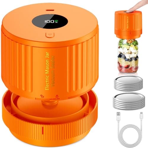 LOVE MOMENT Electric Mason Jar Vacuum Sealer Kit for Wide Mouth and Regular Mouth Mason Jar - Orange - Image 1