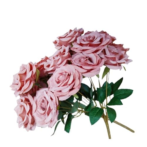 TransBloom 2 Bouquets, Brown Roses Artificial Flowers, Fake Roses Bouquet, 18 Heads, 16 Inch, Faux Wedding Bouquets with Stems, Floral centerpieces for Tables, Home Decor (Tan) - Image 1