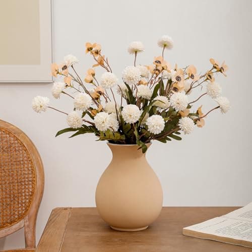LILUYTO Faux Flowers for Vase,8 pcs Artificial Pom Pom Chrysanthemum Flowers with Wild Flowers,Spring Floral Stems Arrangements for Home Decor, Centerpieces for Tables, Rustic Decorations - Image 1