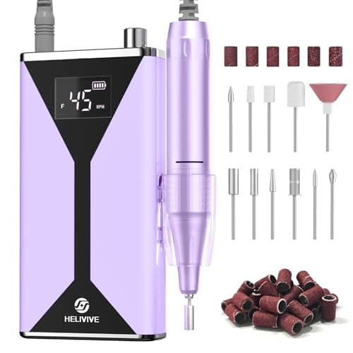 HELIVIVE Professional Electric Nail Drill 45000RPM (Portable & Rechargeable) (with 11 Drill Bits ) Cordless Nail File Machine for Shaping, Polishing & Removing Gel Nails for Salon Home(Purple) - Image 1