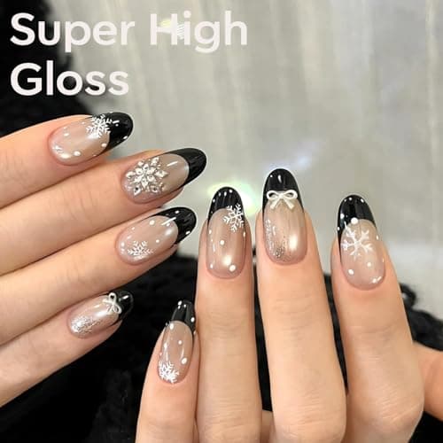 modelones French Tip Gel Nail Polish Set 2 Pcs 15ml Black and Milky Pink French Manicure Kit Sheer Pink Soak Off U V LED Jelly Base Color Gel Polish Nail Art Home DIY Gift for Women - Thumbnail 3