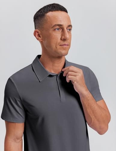 PINSPARK Moisture Wicking Polo Shirts for Men Quick Dry Golf Shirt Workout Tennis Polos Shirt Summer Collared Shirts Big 2XL Dark Grey - Thumbnail 2