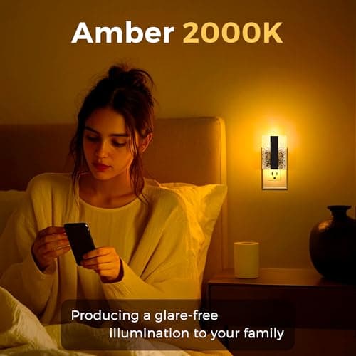 L LOHAS LED Night Lights Plug Into Wall, 2 Pack Night Light with Dusk-to-Dawn Sensor, Dimmable Decorative LED Nightlights, 0-100LM Amber Adjustable Brightness for Bathroom, Hallway, Bedroom,Stairway - Thumbnail 6