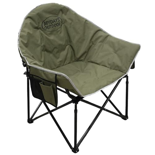 MYDAYS OUTDOOR Oversized Camping Chair, Portable Folding Moon Chair with Side Pocket, Heavy Duty Outdoor Chair for Camping, 400lbs Support (Green) - Image 1