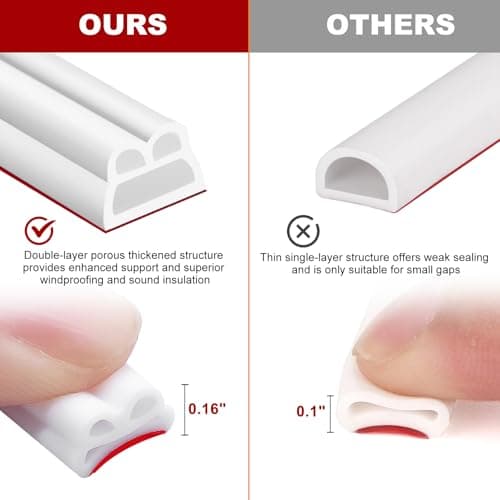 40FT Rubber Weather Stripping Door Seal, Self Adhesive Door Insulation Strip, Block Drafts, Multi-Layer Soundproof, Weatherstripping for Door Frame and Windows (White) - Thumbnail 5
