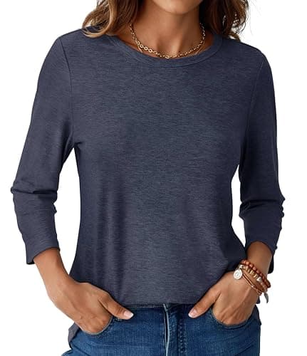 GKBK Womens Tops 3/4 Sleeve Shirts Round Neck Casual Blouses Basic Loose Fit Pullover Tshirts Navyblue L - Image 1