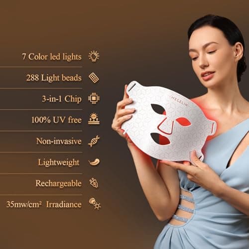 MEGELIN 7 Colors Led Light Therapy Facial Mask, Face Light Therapy Mask for Face, Reduce Wrinkles Smooth Skin, Infrared Light Skin Rejuvenation(White) - Thumbnail 3