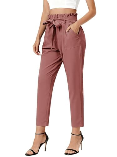 GRACE KARIN Women's Tie High Waisted Work Pants with Stretch Elastic Waist with Pockets Pink 2XL - Image 1