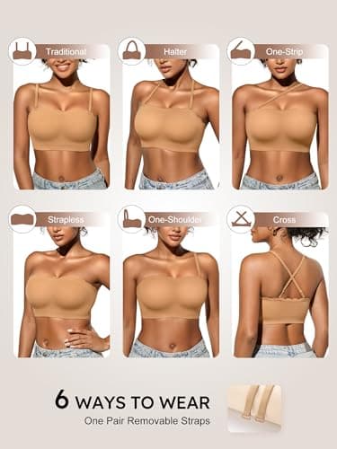 Strapless Bras for Women - S-XL Unlined Bandeau for Natural Shape, Wireless Pull-On Bra, Comfy Seamless Bralette No Underwire (Skin L) - Thumbnail 4