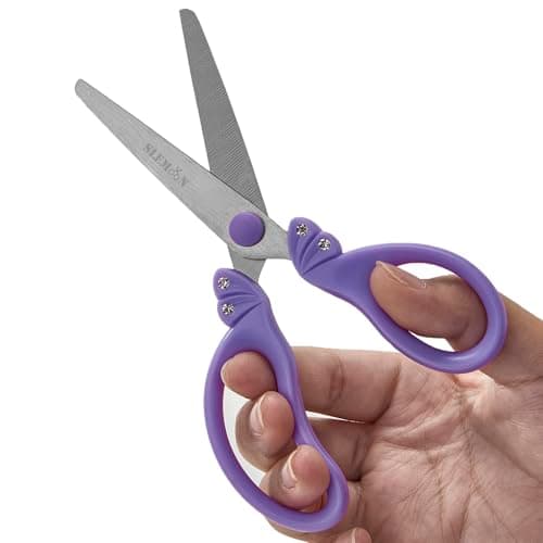 SLEMOON Scissors for Kids Ages 4-8 | Blunt Tip Safety Toddler Scissors, Stainless Steel Blades, ABS Plastic | School Craft Supplies, Art Projects, Pink (Princess Design with Rhinestones) - Thumbnail 4