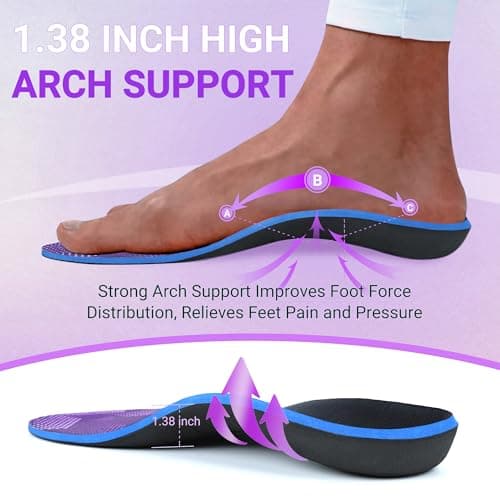 Heavy Duty Support Pain Relief Insoles, 220+ lbs Plantar Fasciitis High Arch Support Inserts, Flat Feet, Heel Pain, Work Boots Insoles for Men & Women, Shock Absorb in Every Step Purple (M 10-10.5) - Thumbnail 2