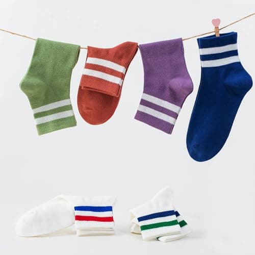 SISOSOCK Quarter Crew Cotton Socks for Women Striped Athletic Casual Breathable Socks 6-10 Pairs with Gifts Box - Thumbnail 3