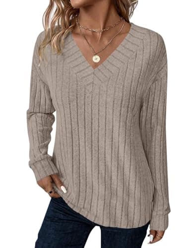 JUSTFASHIONNOW Long Sleeve Winter Trendy Sweaters 2025 Tunic Tops to Wear with Leggings Blusas Elegantes Para Mujer Fashion Clothes(Camel,X-Large) - Thumbnail 3