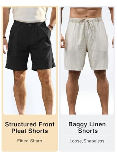 JEMLDL Mens Black Cotton Linen Shorts 7 Inch Inseam Casual Pleated Summer Vacation City Wear Elastic Waist Dressy Shorts with Pockets X-Large - Thumbnail 4