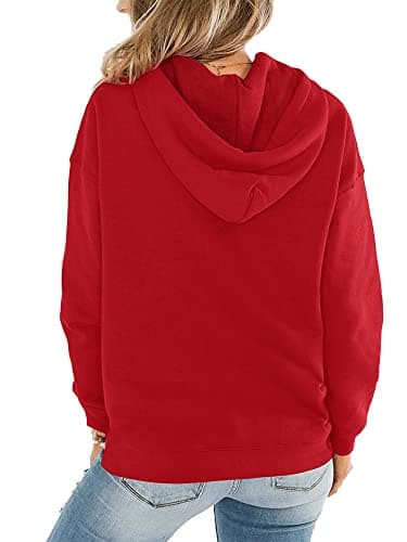 STOLKISS Women Casual Hoodies Pullover Lightweight Thin Athletic Sweatshirt Tops Jack Loose Long Sleeve Design with Pocket Red - Thumbnail 4