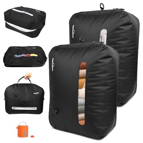 Travel Vacuum Bags with Pump – 33L Vacuum Seal Bags for Clothing, IPX8 Waterproof Vacuum Storage Bags with Handle for Luggage, Backpack, Suitcase, Home & Outdoor 2pack (Black) - Image 1