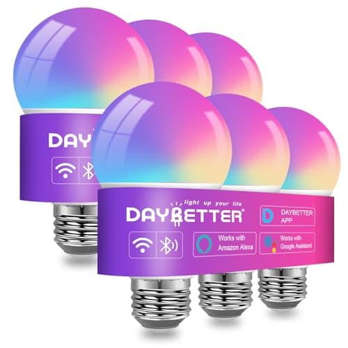 DAYBETTER Smart Light Bulbs, RGBCW Color Changing Smart Bulb Compatible with Alexa & Google Home,Preset Scene, Music Sync, A19 E26 2.4G WiFi Bluetooth Dimmable LED Bulbs, 60W Equivalent, 800LM, 6 Pack - Image 1